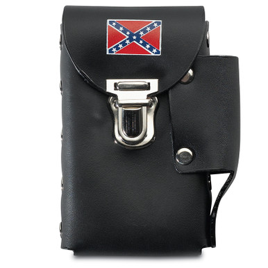 Made in the USA - Black Genuine Leather Cigarette Case with Rebel Flag