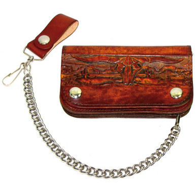 Made in the USA - Western Scene Brown Genuine Leather Chain Wallet