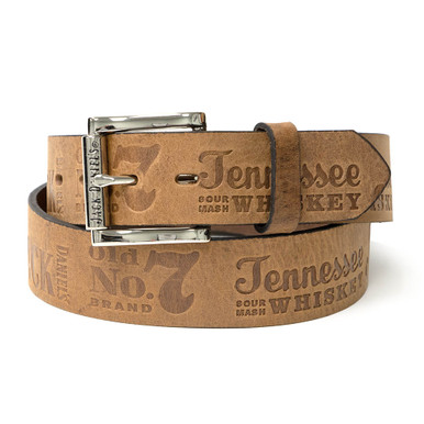 Brown Leather Belt, Contemporary Pattern Embossed Gunmetal  display picture 1