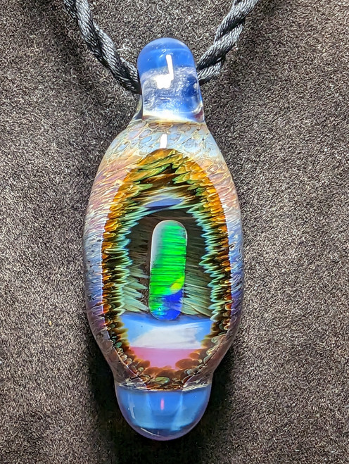 hand made borosilicate glass necklace made with column cut opal
