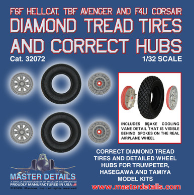 32072-F6F Hellcat, TBF and F4U Corsair Diamond Tires and Hubs