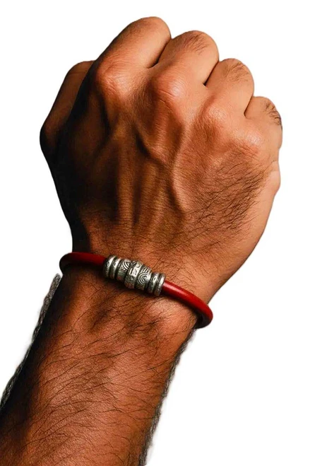 Men's 5 mm Red Round Leather Cord Bracelet