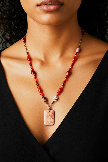 Marble/Red Agate Gemstone Statement Necklace