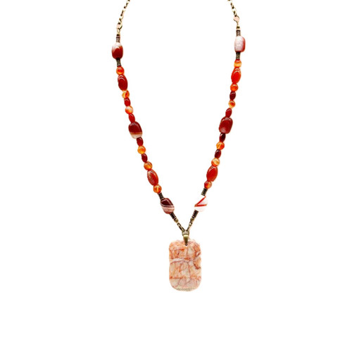 Marble/Red Agate Gemstone Statement Necklace