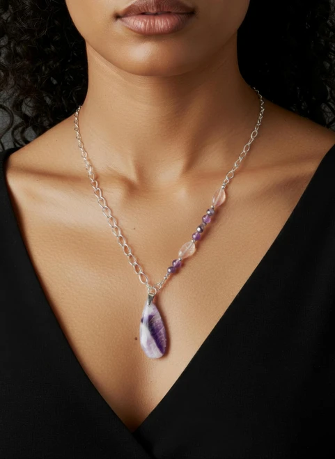 Lavender /Amethyst/Purple Velvet Gemstone Statement Necklace