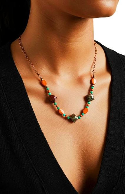 Chrysocola/Jasper/Green Agate Gemstone Statement Necklace