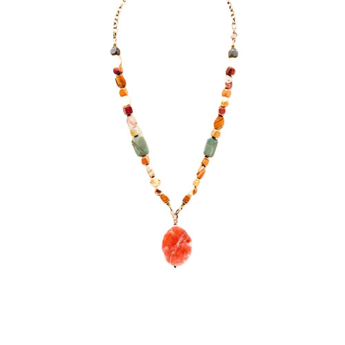 Sunset Mookaite/Brown Italian Onyx Gemstone Statement Necklace