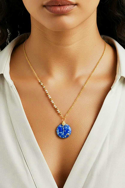 Women's Blue Magnesite/Ethiopian Washed Bead Statement Necklace