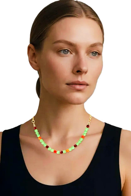 Women's 6 mm Red Siam/Peridot/Orange Crystal Necklace