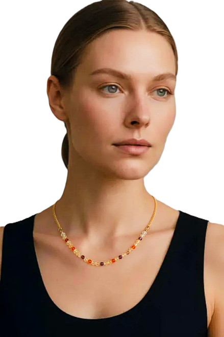 Women's Swarovski Crystal 6 mm Red Siam/Purple/Peridot/PRDS Shine Necklace