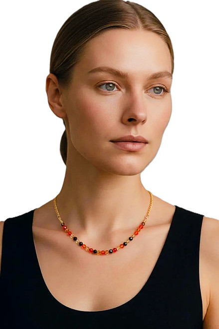 Women's Swarovski 6 mm Mahogany/Cantaloupe/Mocha/Orange Crystal Necklace