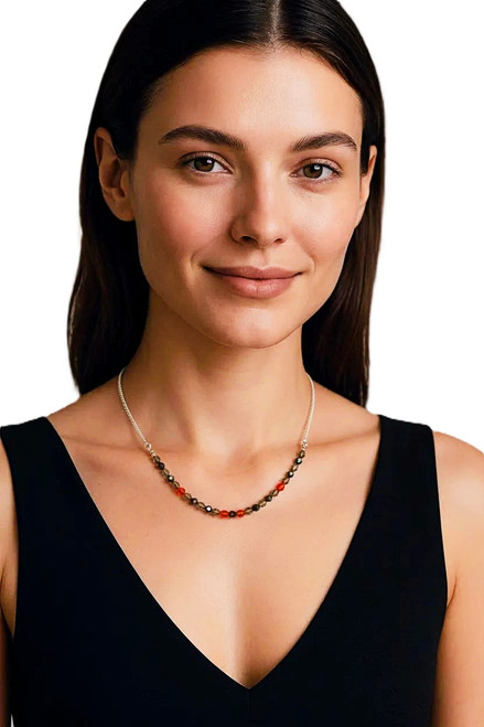 Women's Swarovski 6 mm Indigo/Garnett /Orange/Black Diamond Crystal Necklace