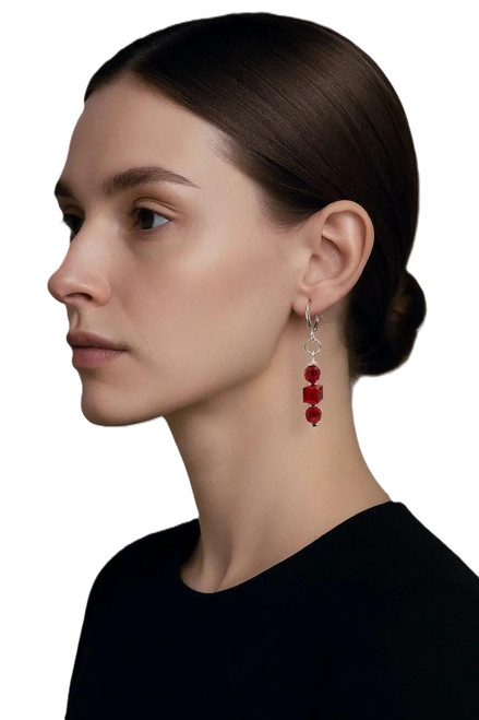 Women's Red Siam Crystal Dangle Earrings