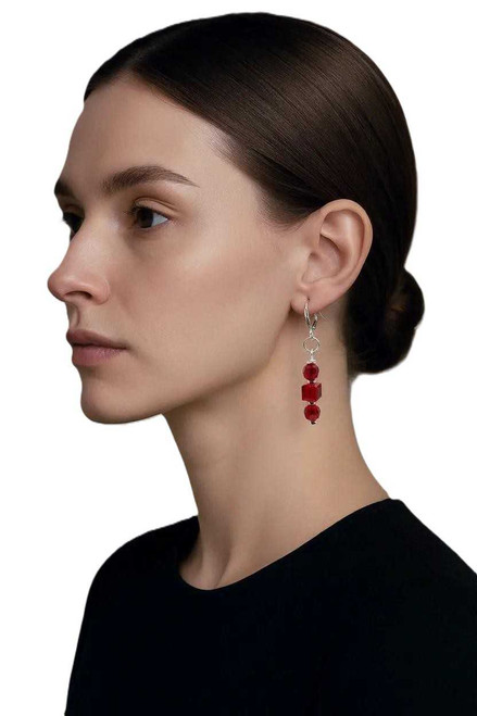 Women's Red Siam Crystal Dangle Earrings