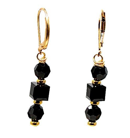 Women's Jet Black/Gold Crystal Dangle Earrings