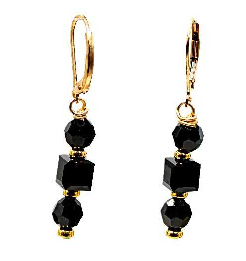 Women's Jet Black/Gold Crystal Dangle Earrings
