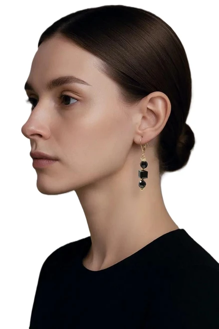 Women's Jet Black/Gold Crystal Dangle Earrings