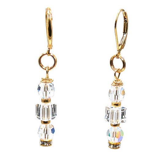 Women's Clear/Gold Crystal Dangle Earrings