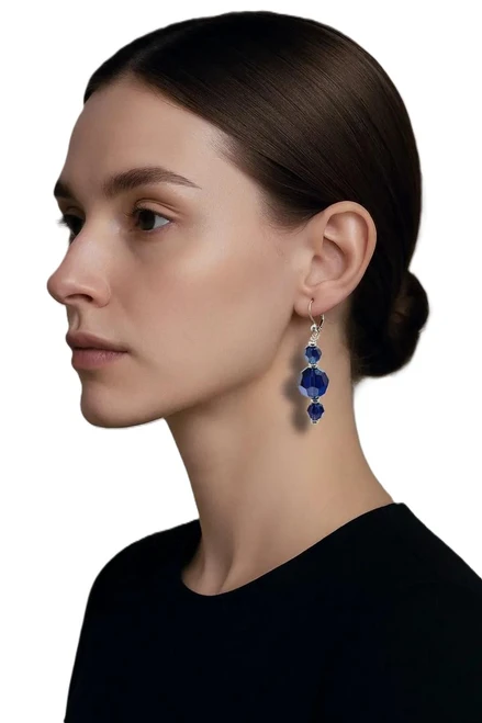 Women's Indigo  Blue Crystal Dangle Earrings