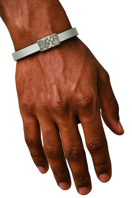 Men's 10 mm Metallic Antique Gray Flat Leather Bracelet