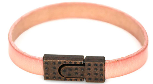 Women's 10 mm Distressed Rose Pink Flat Leather Bracelet