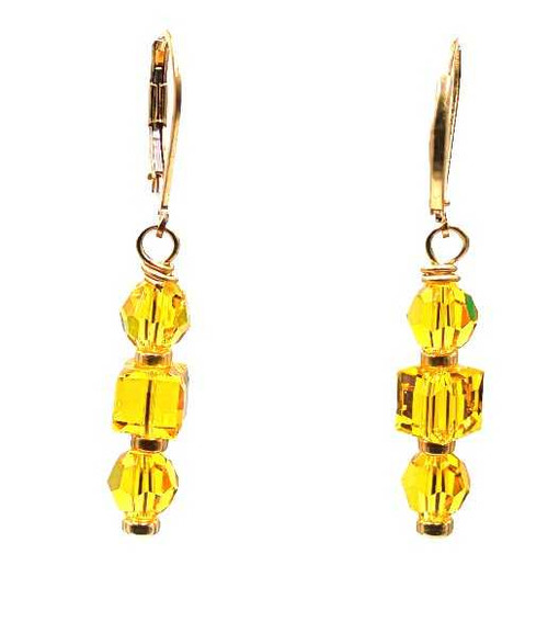 Women's Sun Flower Yellow Crystal Dangle Earrings