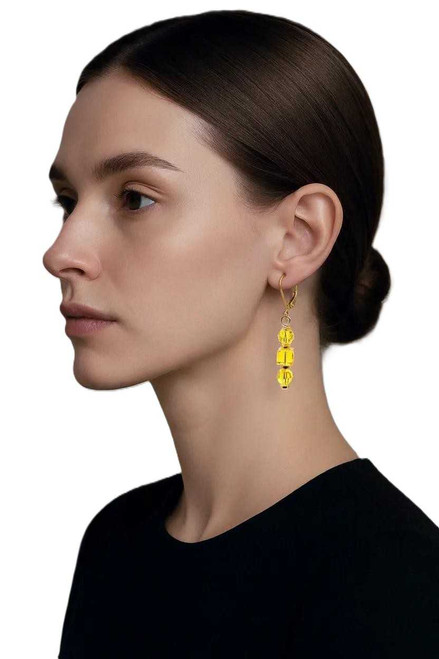 Women's Sun Flower Yellow Crystal Dangle Earrings