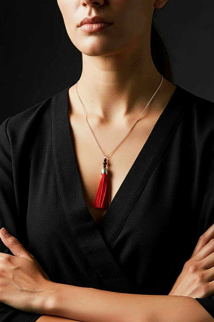 Women's Red Suede Tassel Necklace