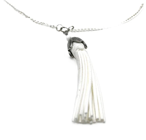 Women's White Suede Tassel Necklace