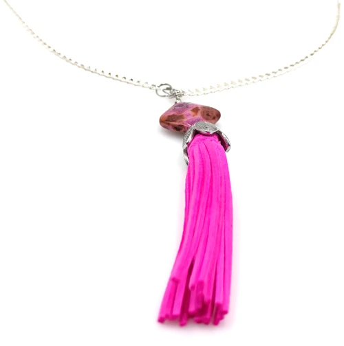 Women's Fuchsia Pink Suede Tassel Necklace