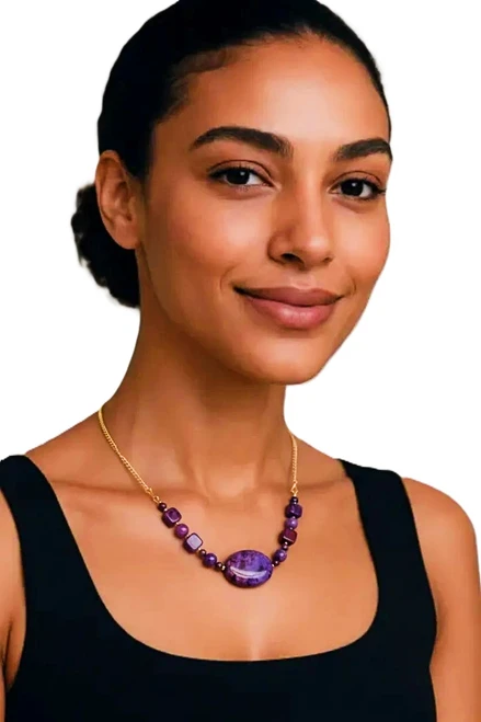 Women's Purple Crazy Lace Agate Gemstone Necklace