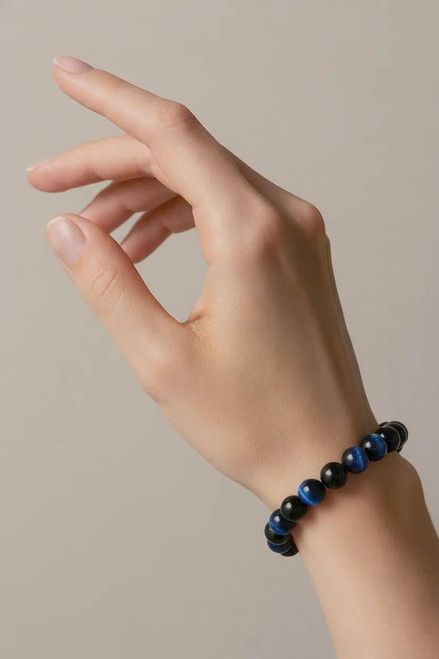 Men's 10 mm Blue Tiger Eye Gemstone Bracelet