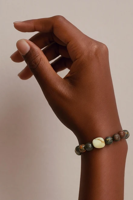 Men's 10 mm Tumble Nugget Red Creek Jasper Gemstone Bracelet