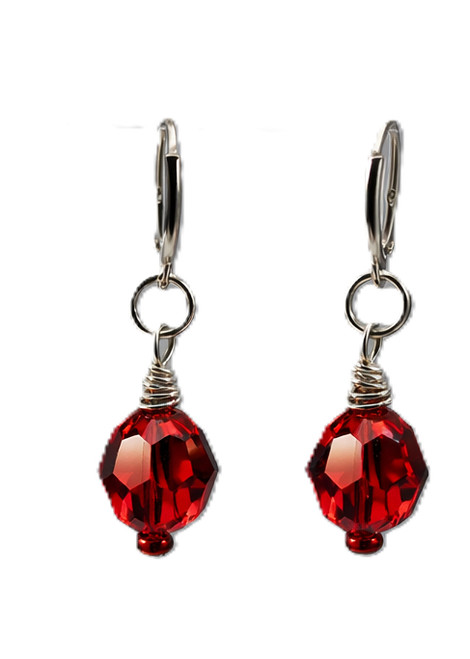 Women's 10 mm Red Siam Round Crystal Dangle Earrings