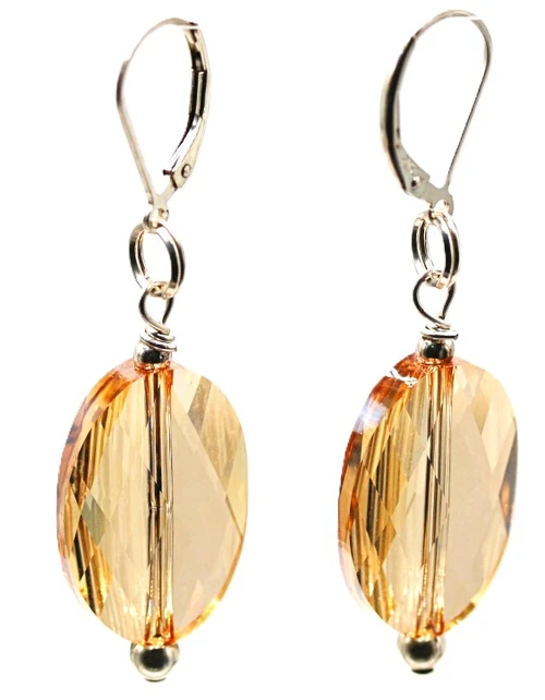 Women's 22 mm Crystal Golden Shadow Oval Crystal Dangle Earrings