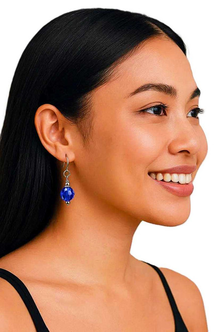Women's 10 mm Majestic Blue Faceted Round Crystal Dangle Earrings