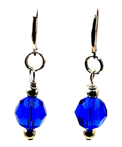 Women's 10 mm Majestic Blue Faceted Round Crystal Dangle Earrings