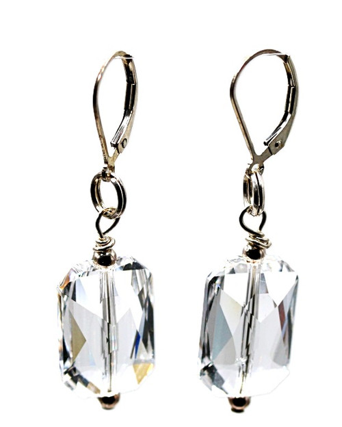 Women's 18 mm Crystal Clear Emerald Cut Crystal Dangle Earrings