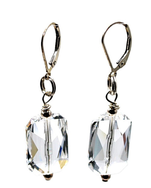 Women's 10 mm Majestic Blue Faceted Round Crystal Dangle Earrings