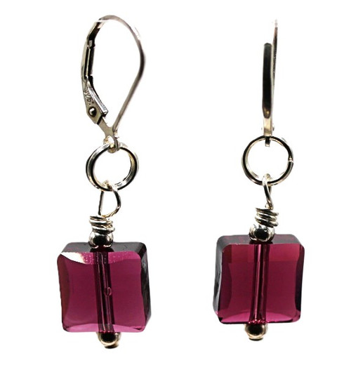 Women's 10 mm Amethyst Purple Stairway Crystal Dangle Earrings