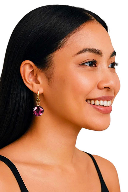 Women's 14 mm Amethyst Twist Crystal Dangle Earrings