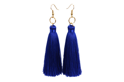 Women's Sapphire Blue Silk Tassel Earrings