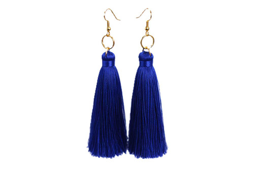 Women's Sapphire Blue Silk Tassel Earrings