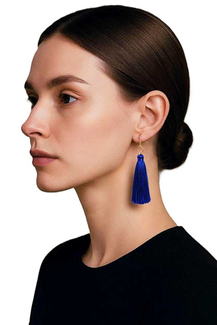 Women's Sapphire Blue Silk Tassel Earrings