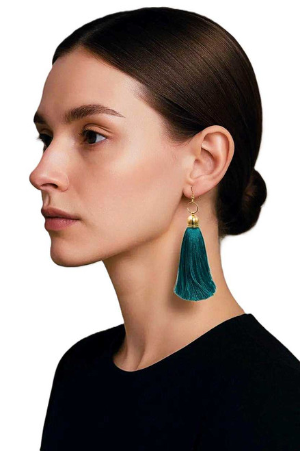 Women's Teal Blue Silk Tassel Earrings