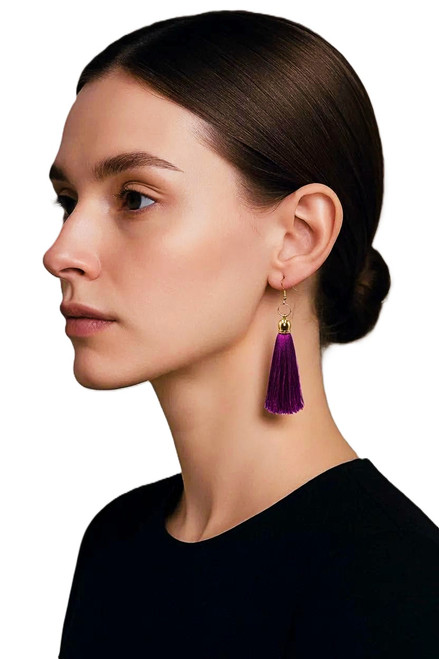 Women's Magenta Silk Tassel Earrings