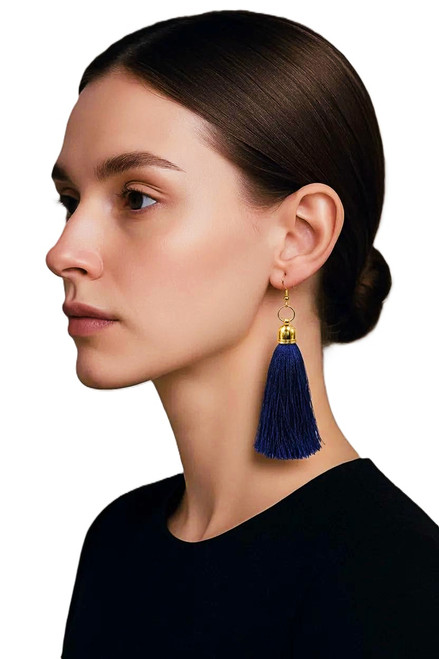 Women's Navy Blue Silk Tassel Earrings