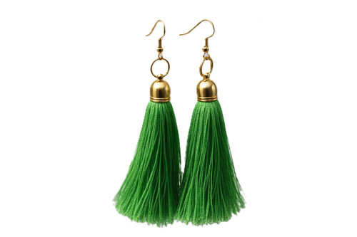 Women's Peridot Green Silk Tassel Earrings