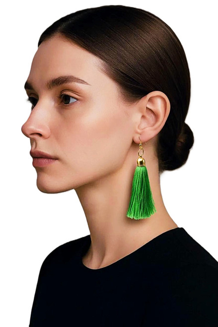 Women's Peridot Green Silk Tassel Earrings
