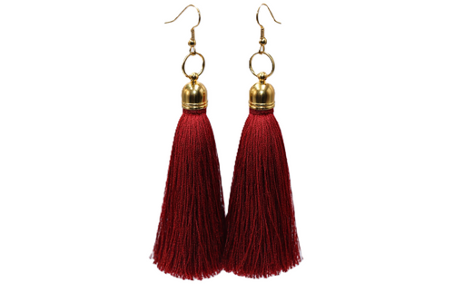 Women's Red Siam Silk Tassel Earrings